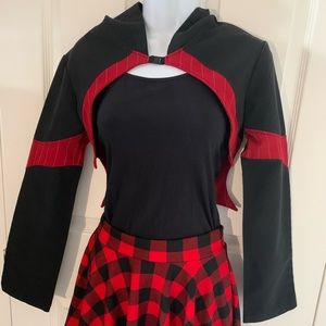 PlastikWrap Black and Red Hooded Cropped Jacket
